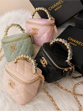 Chanel GWP Mini Vanity Bag with Pearl Handle – Quilted Crossbody (4 Colors)